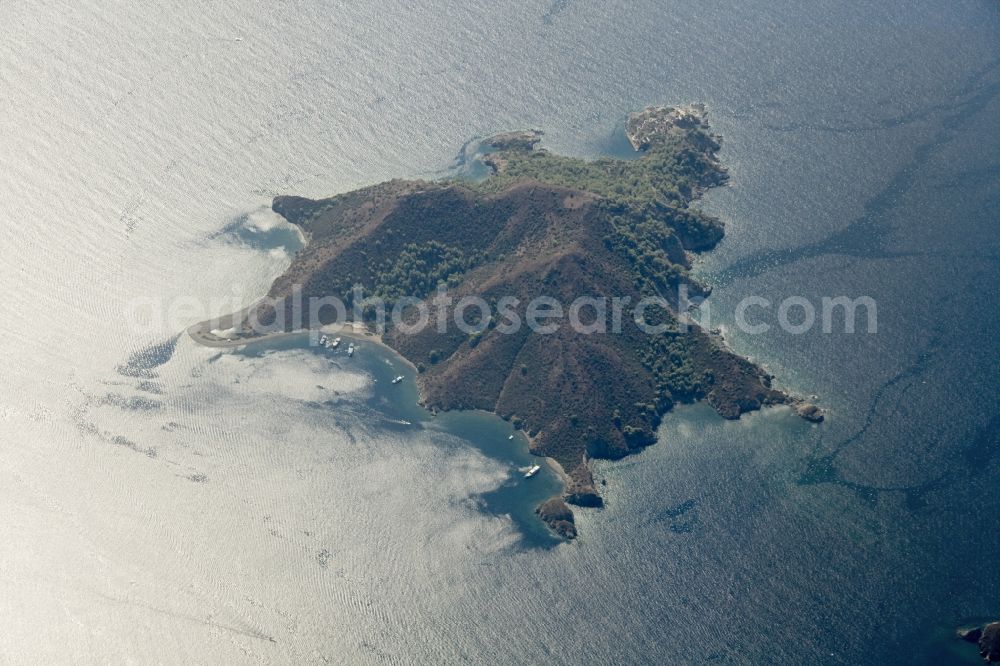 Fethiye from above - View of the island in the Gulf of Fethiye Kizil Adasi in Turkey