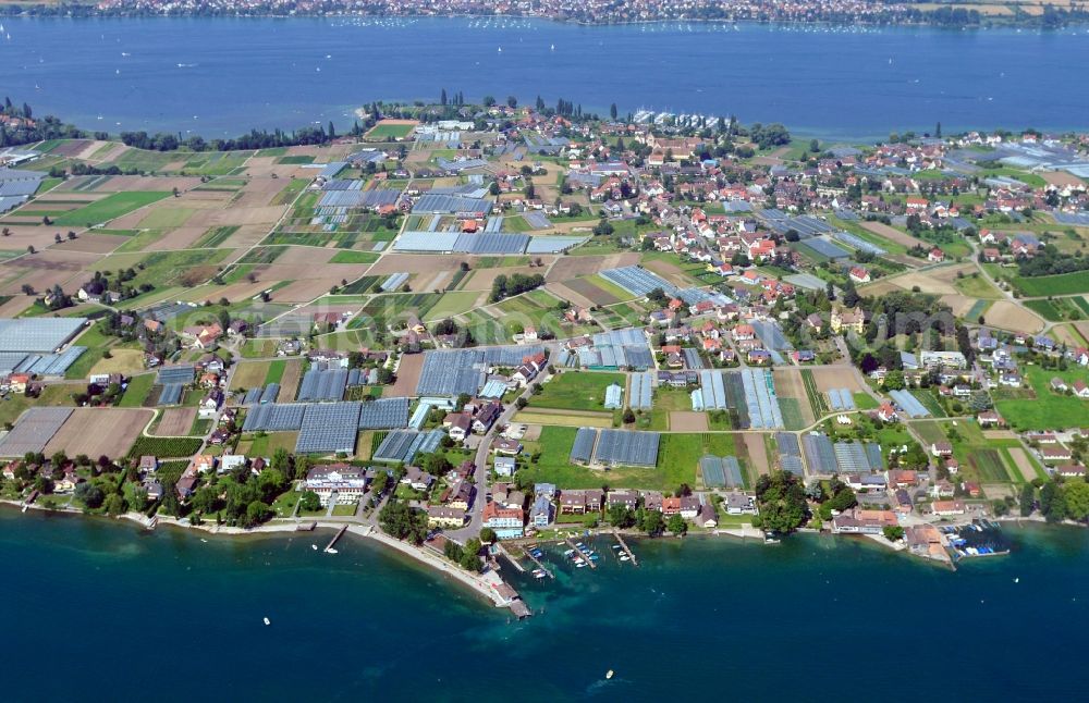 Aerial image Reichenau - View of the Reichenau Island in the state Baden-Wuerttemberg. The island is located in the Untersee ( Lower Lake ), the western partd of the Lake Constance