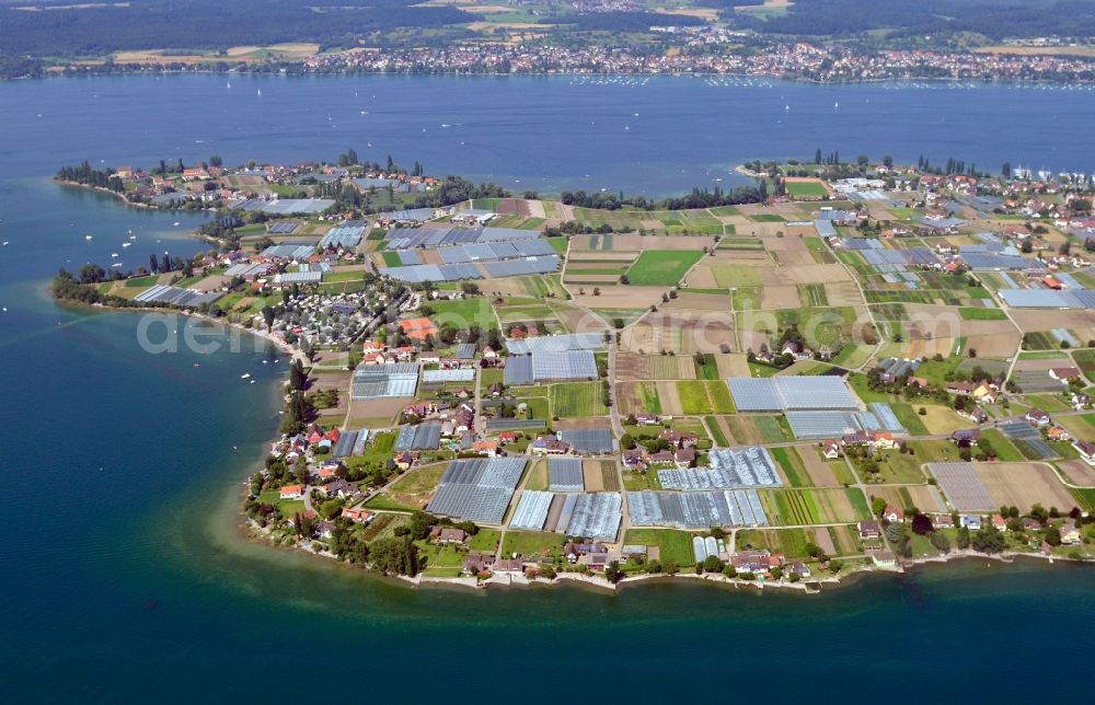 Aerial photograph Reichenau - View of the Reichenau Island in the state Baden-Wuerttemberg. The island is located in the Untersee ( Lower Lake ), the western partd of the Lake Constance