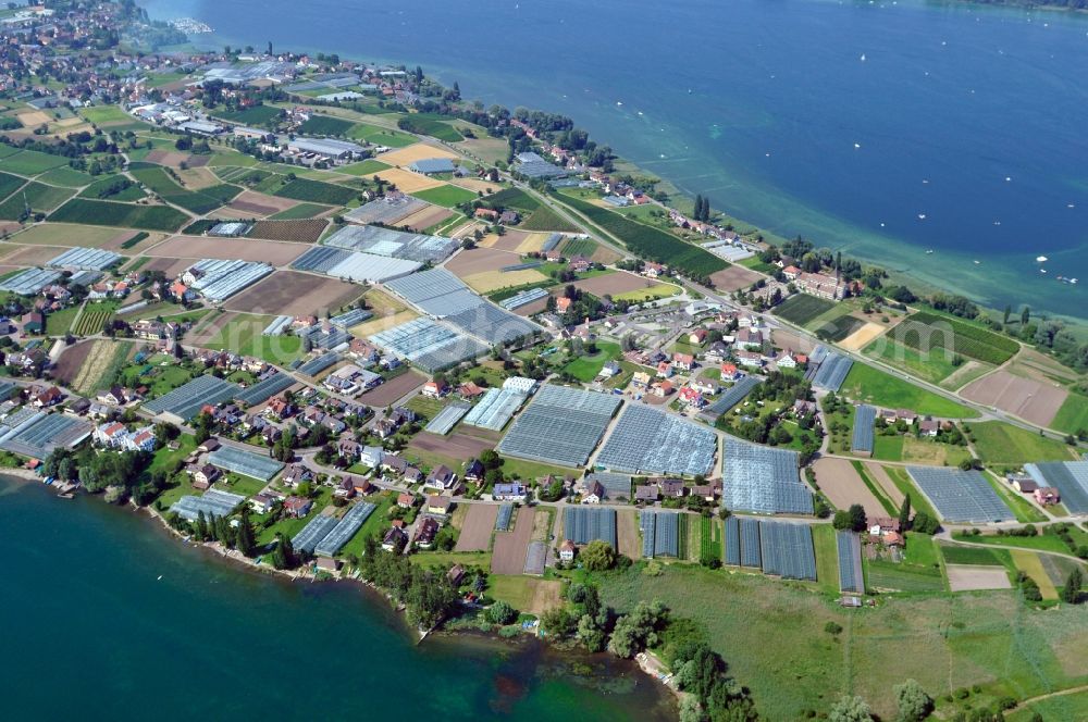 Aerial image Reichenau - View of the Reichenau Island in the state Baden-Wuerttemberg. The island is located in the Untersee ( Lower Lake ), the western partd of the Lake Constance