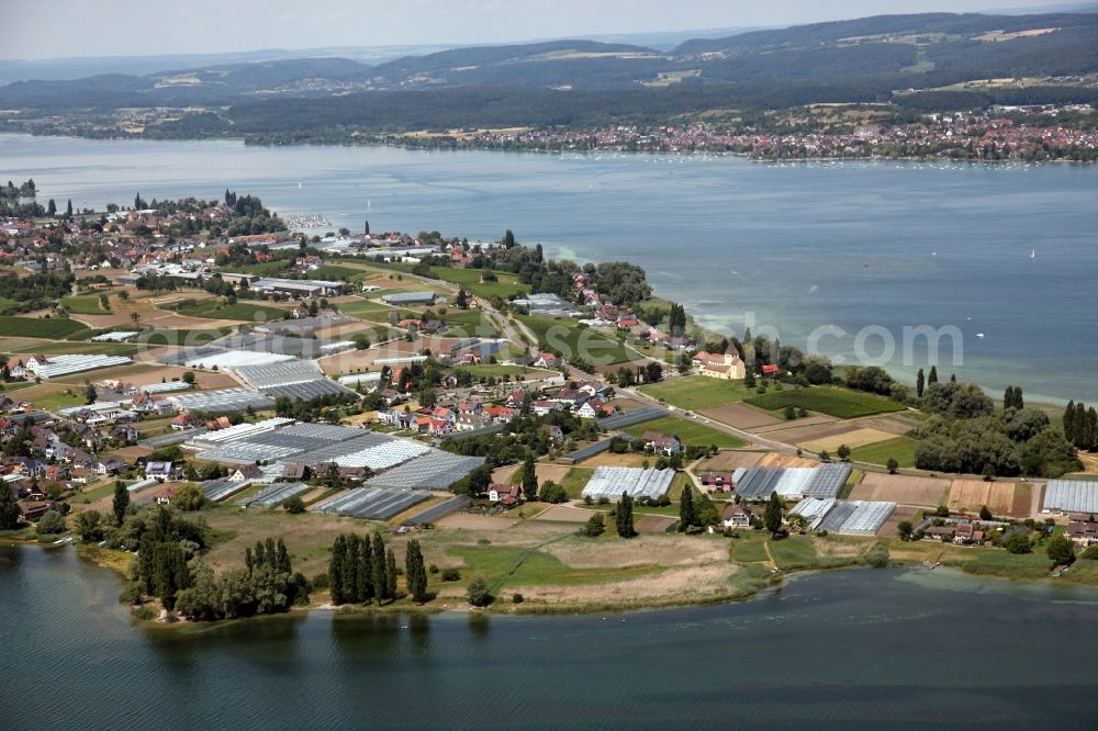 Reichenau from the bird's eye view: Reichenau is an inhabited island in the district of Konstanz in Baden-Wuerttemberg and the largest island in Lake Constance