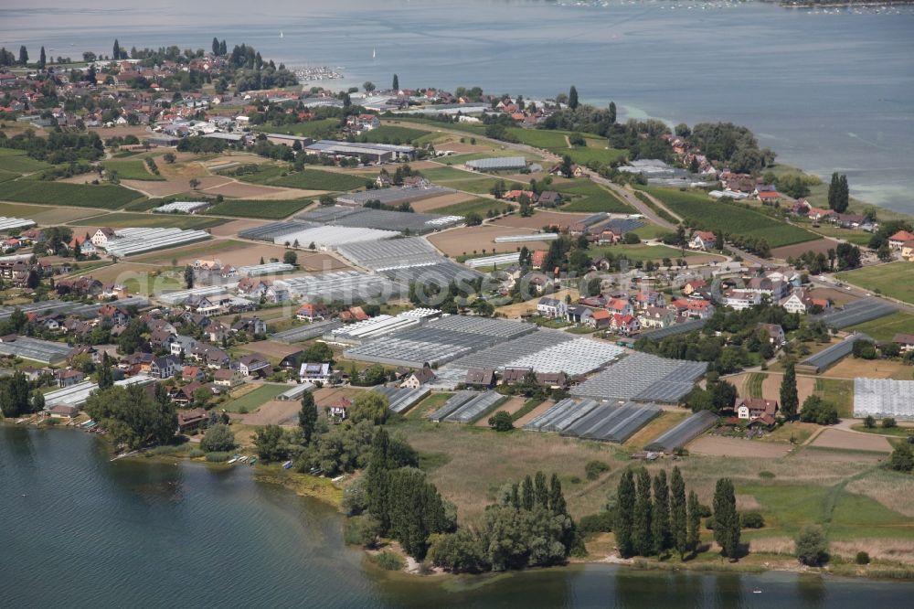 Aerial photograph Reichenau - Reichenau is an inhabited island in the district of Konstanz in Baden-Wuerttemberg and the largest island in Lake Constance