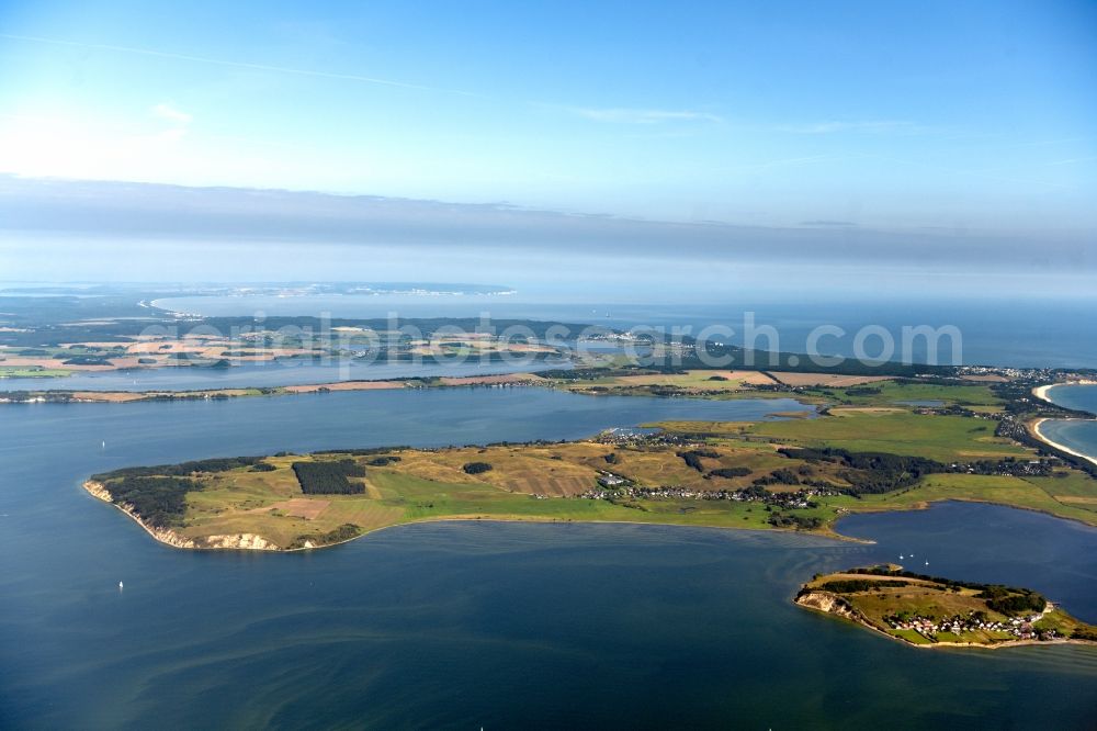 Mönchgut from the bird's eye view: Island area Ruegen with the village center in the district Gross Zicker in Moenchgut in the state Mecklenburg - Western Pomerania, Germany