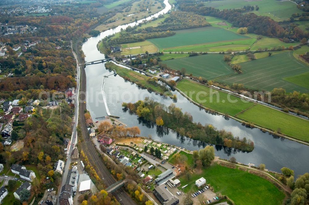 Aerial photograph Bochum - View of an island in the Ruhr near the district Dahlhausen in Bochum in the federal state of North Rhine-Westphalia NRW