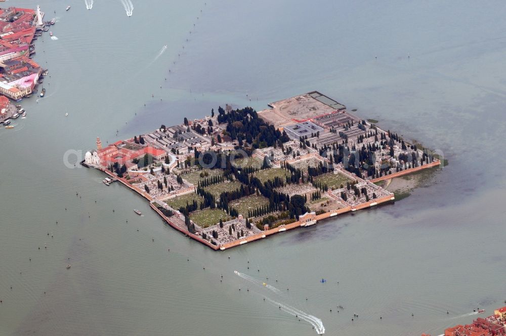 Aerial photograph Venedig - View to the desert island San Michele in the north of Venice. On the island the cemetry is situated