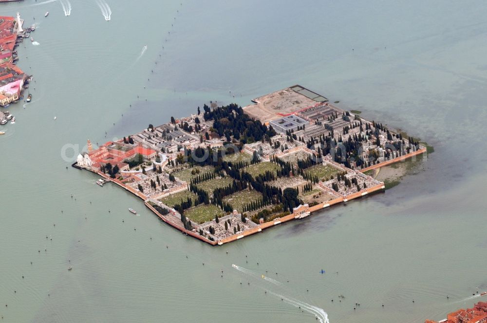 Venedig from above - View to the desert island San Michele in the north of Venice. On the island the cemetry is situated