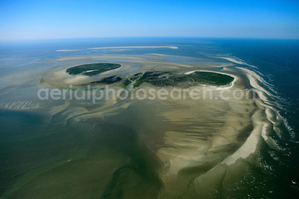 Aerial image Scharhörn - The Hamburg Wadden Sea National Park is an exclave of the city state of Hamburg in North Germany.It is made up mainly of sand and mixed mudflats with shallow creeks, sand bars and the aforementioned dune islands