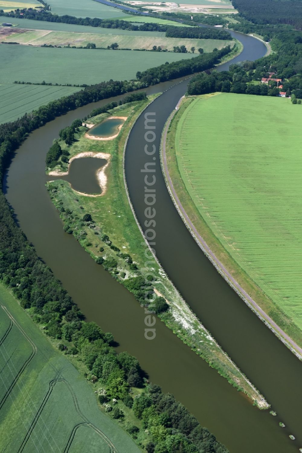 Nielebock from above - Island Seedorf in the Elbe-Havel-Canal near Nielebock-Seedorf in the state Saxony-Anhalt