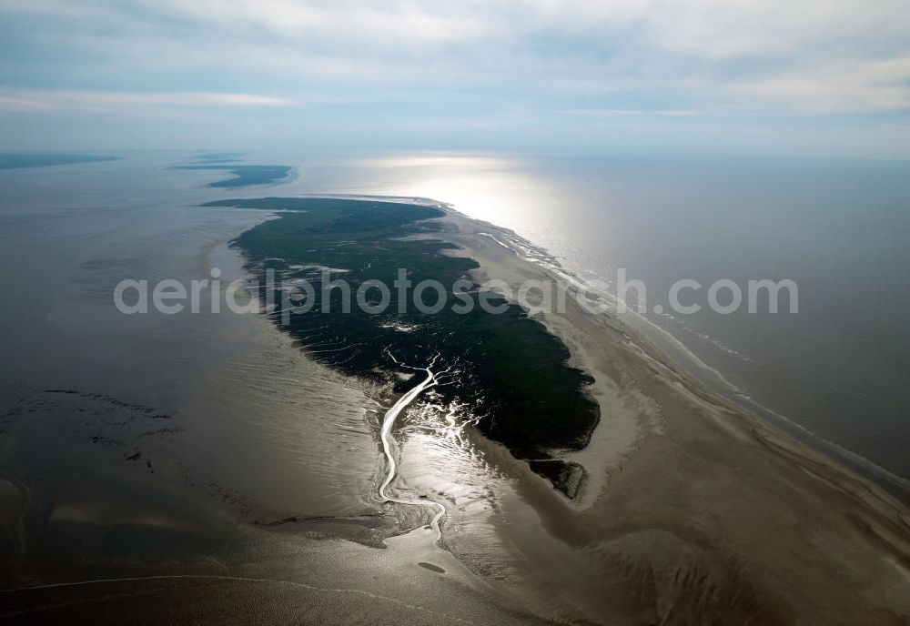 Spiekeroog from the bird's eye view: Spiekeroog is one of the East Frisian Islands, off the North Sea coast. The island is - with the exception of fire and rescue vehicles - free of cars. A daily ferry service from the harbour of Neuharlingersiel connects the island with the German mainland