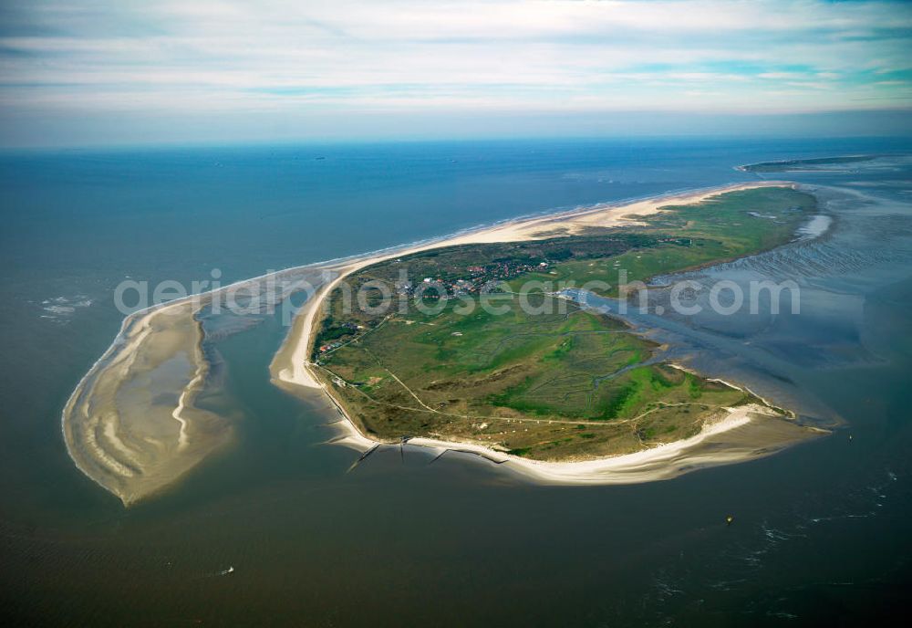 Aerial image Spiekeroog - Spiekeroog is one of the East Frisian Islands, off the North Sea coast. The island is - with the exception of fire and rescue vehicles - free of cars. A daily ferry service from the harbour of Neuharlingersiel connects the island with the German mainland