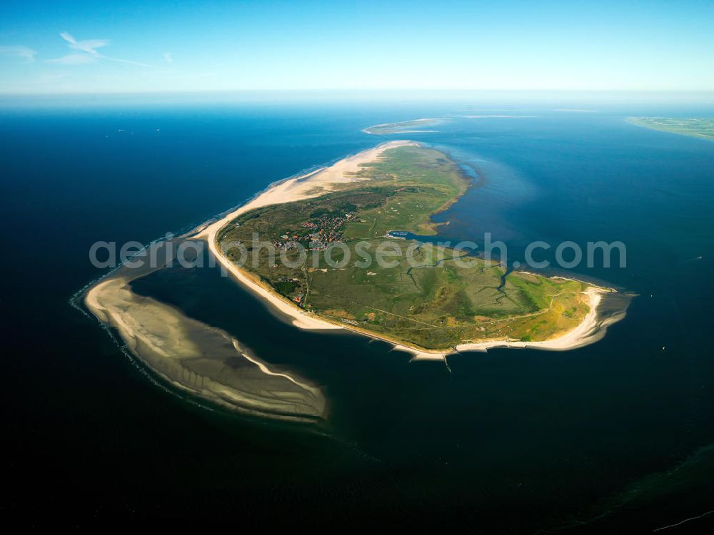 Spiekeroog from above - Spiekeroog is one of the East Frisian Islands, off the North Sea coast. The island is - with the exception of fire and rescue vehicles - free of cars. A daily ferry service from the harbour of Neuharlingersiel connects the island with the German mainland