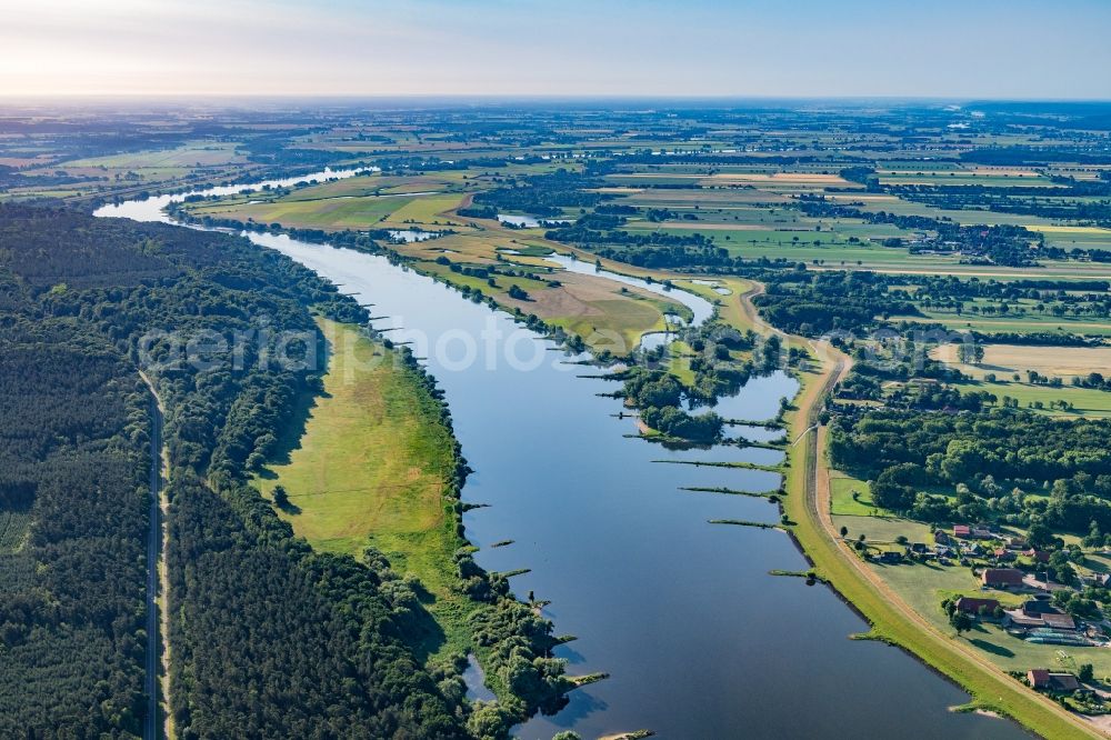 Garlstorf from above - Island on the banks of the river course Elbe in Garlstorf in the state Lower Saxony, Germany