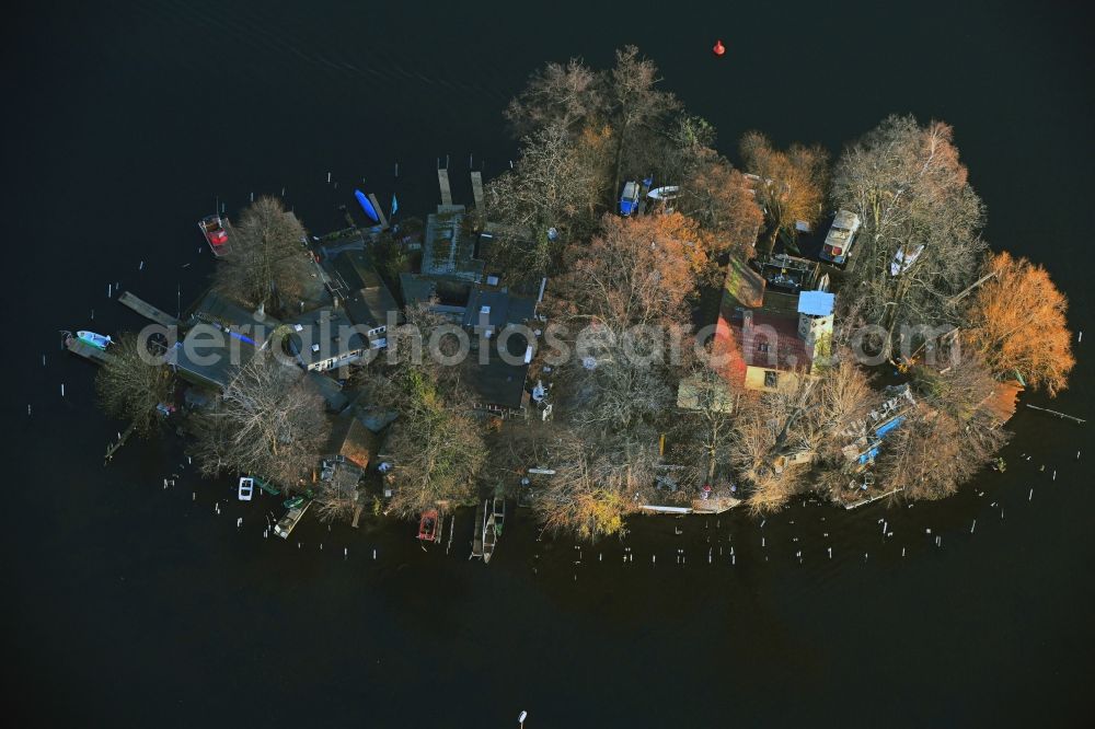 Berlin from above - Island on the banks of the river course the Havel in Berlin, Germany