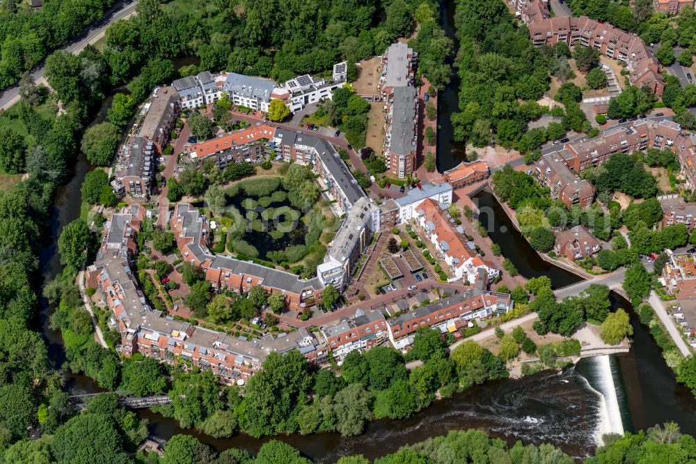 Hannover from above - Island on the banks of the river course of Leine in the district Wuelfel in Hannover in the state Lower Saxony, Germany