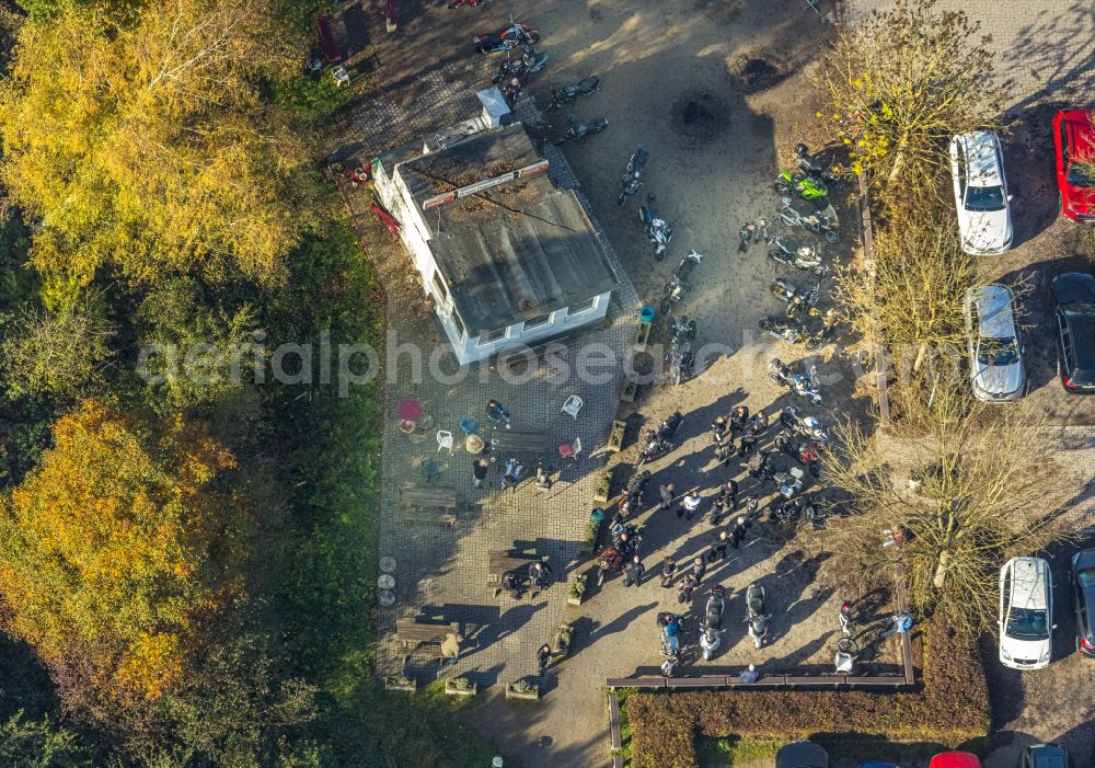 Hagen from above - Island on the banks of the river course of the Ruhr with a bridge construction along the Dortmunder Strasse in the district Syburg in Hagen in the state North Rhine-Westphalia, Germany