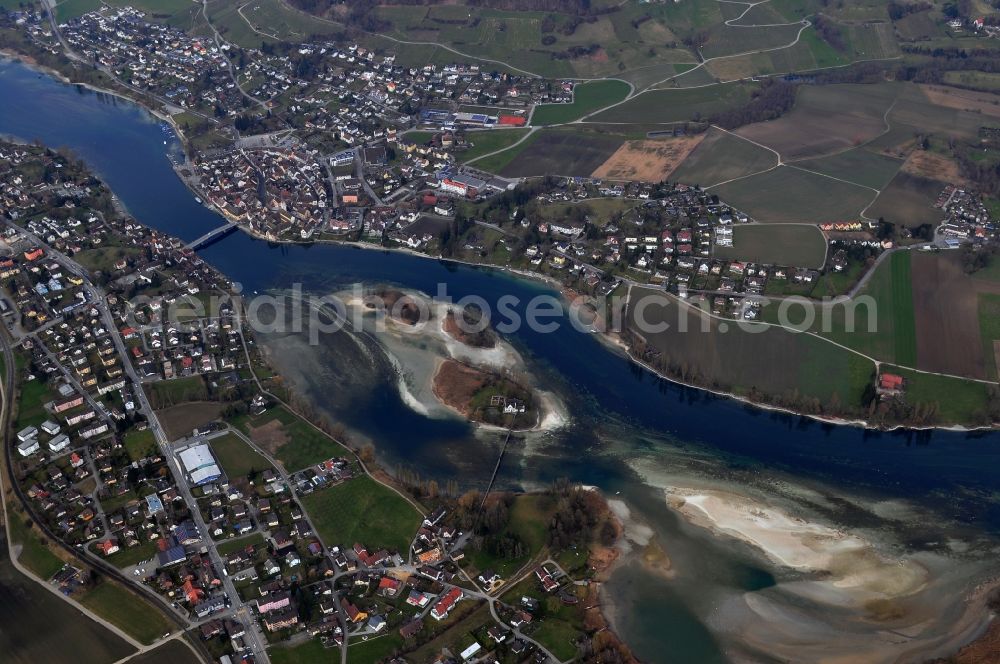 Aerial image Stein am Rhein - Werd Island in the course of the river Rhine in the city Stein am Rhein in the canton of Schaffhausen in Switzerland