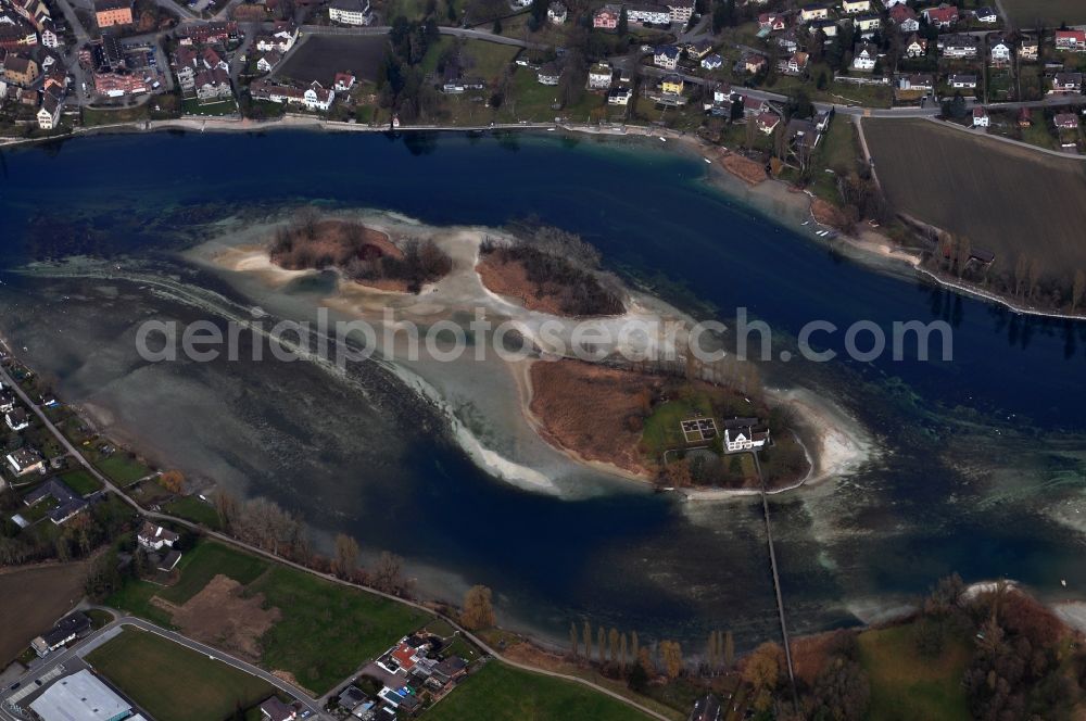 Aerial photograph Stein am Rhein - Werd Island in the course of the river Rhine in the city Stein am Rhein in the canton of Schaffhausen in Switzerland