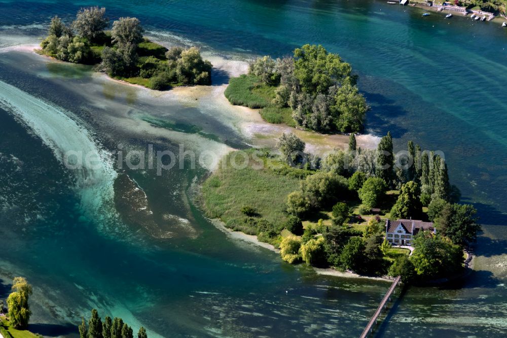 Aerial photograph Eschenz - Island on the banks of the river course Rhine in the district Werd mit St. Ottmar-Kappelle in Eschenz in the canton Thurgau, Switzerland