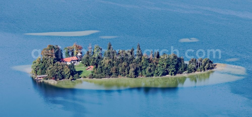 Aerial image Schliersee - Lake Island Woerth on the Schliersee in the state Bavaria