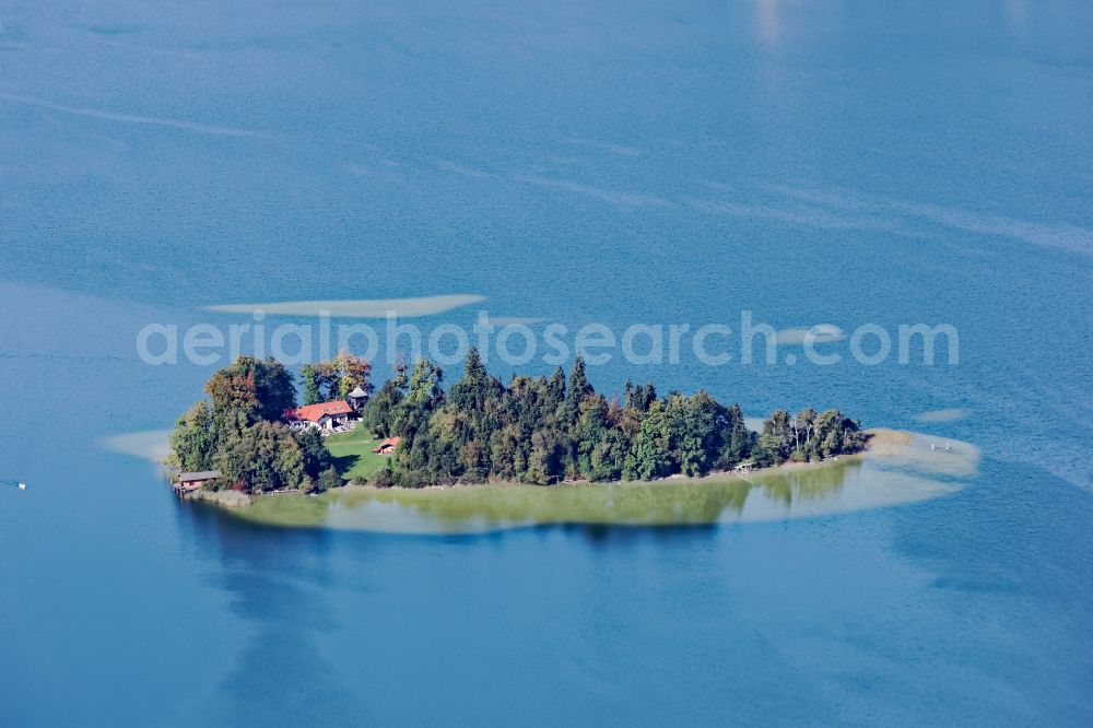 Aerial photograph Schliersee - Lake Island Woerth on the Schliersee in the state Bavaria