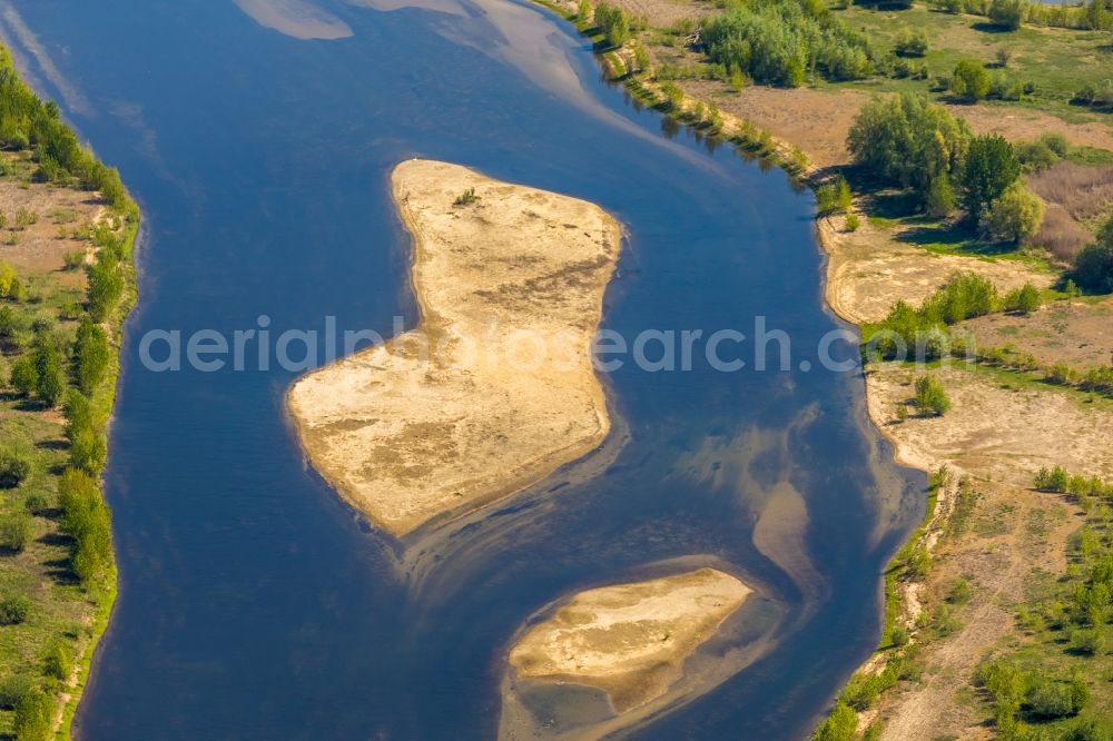 Lippedorf from the bird's eye view: Islands in the mouth of the river Lippe near Lippedorf in the state of North Rhine-Westphalia, Germany