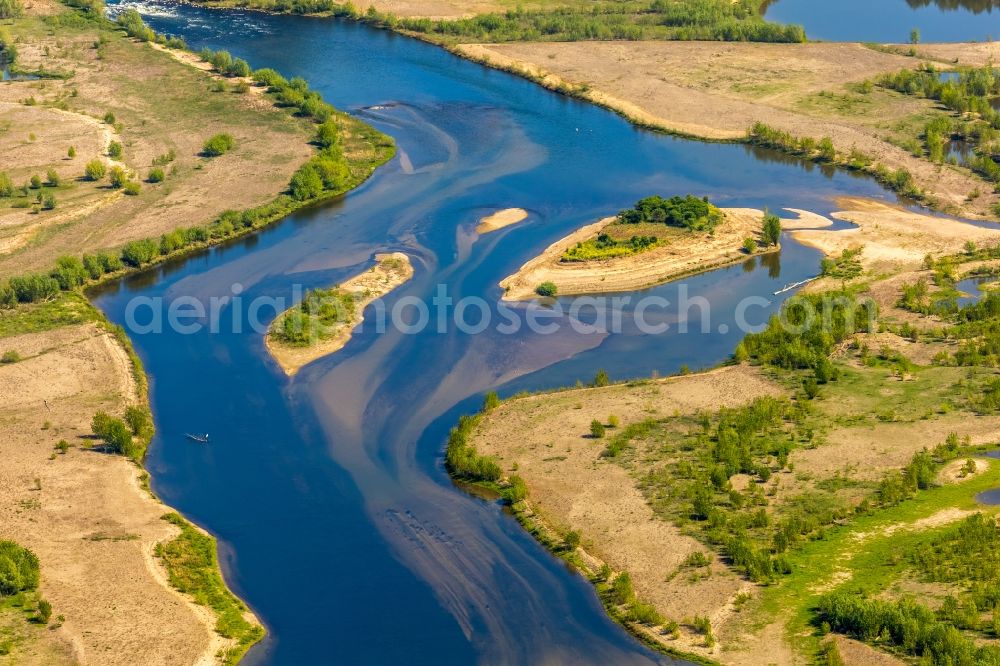 Lippedorf from above - Islands in the mouth of the river Lippe near Lippedorf in the state of North Rhine-Westphalia, Germany