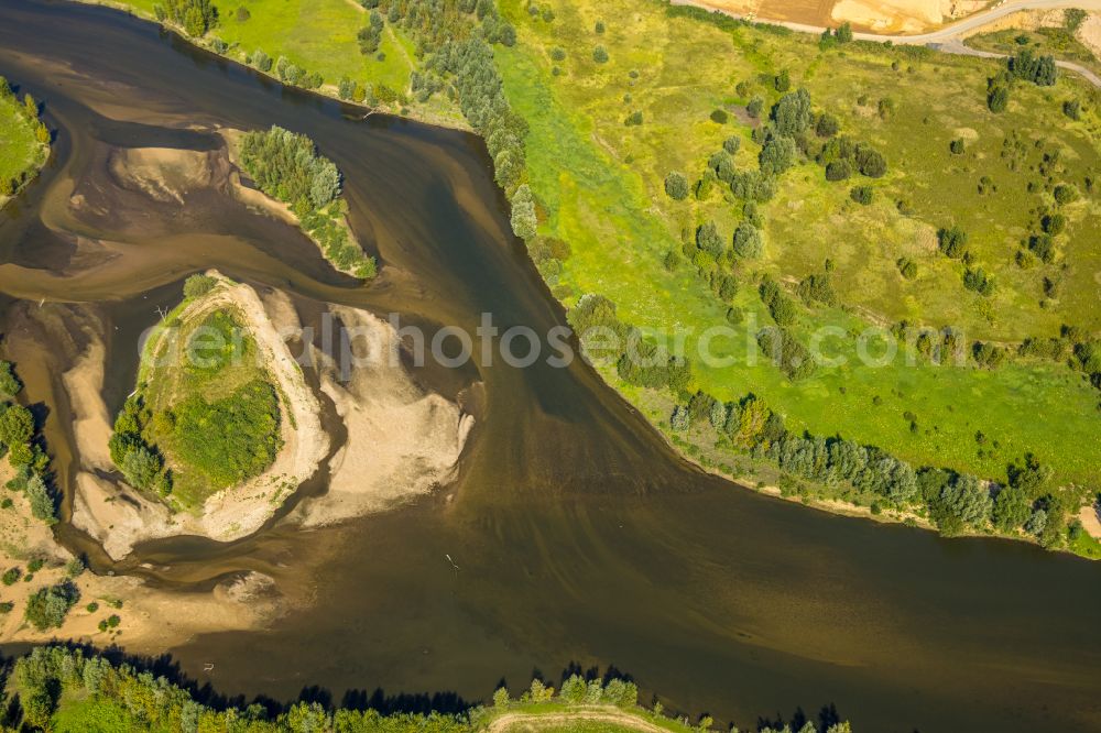 Lippedorf from above - Islands in the mouth of the river Lippe near Lippedorf in the state of North Rhine-Westphalia, Germany