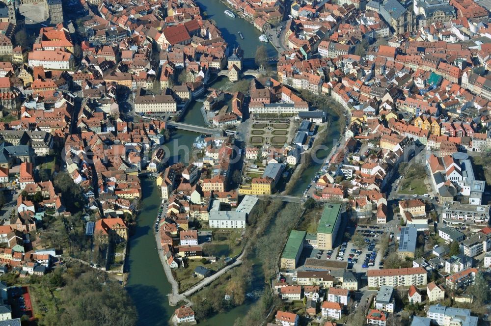 Aerial photograph Bamberg - The Old Town Hall in Bamberg in Bavaria. The old town was included in the list of World Cultural and Natural Heritage of Humanity by UNESCO