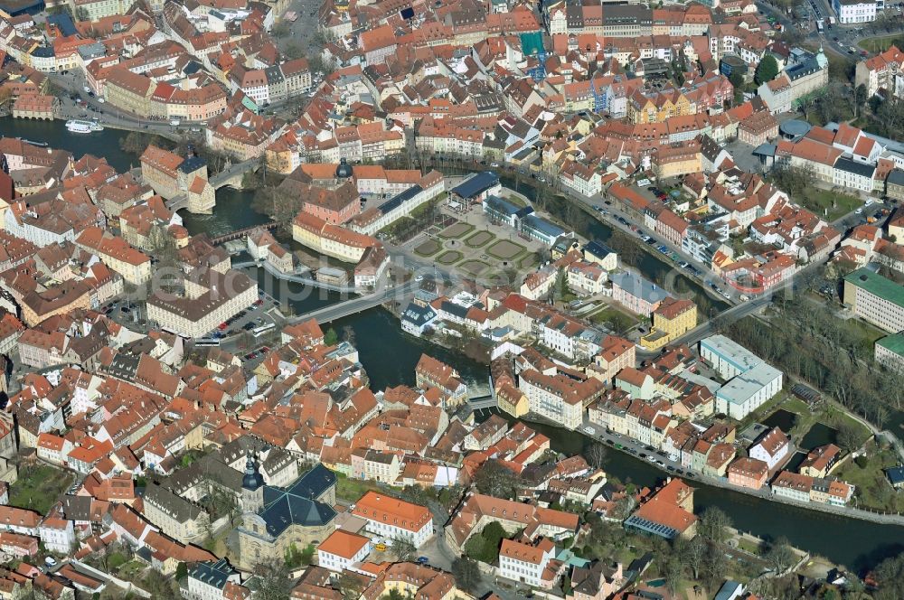 Bamberg from above - The Old Town Hall in Bamberg in Bavaria. The old town was included in the list of World Cultural and Natural Heritage of Humanity by UNESCO