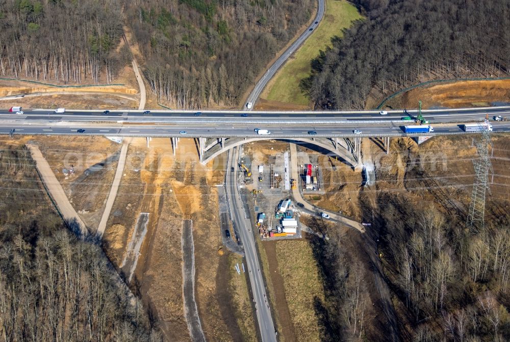 Aerial image Aßlar - Construction site for the renovation, renewal and repair of the motorway bridge structure Bechlingen viaduct on the A45 motorway of the Sauerland line in Asslar in the state Hesse, Germany