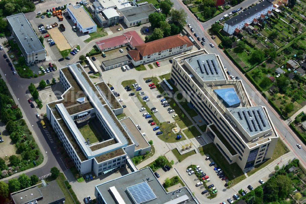 Magdeburg OT Lemsdorf from above - Building site of the institute building Leibniz Institut for neuro biology at the medical faculty Otto-von-Guericke University