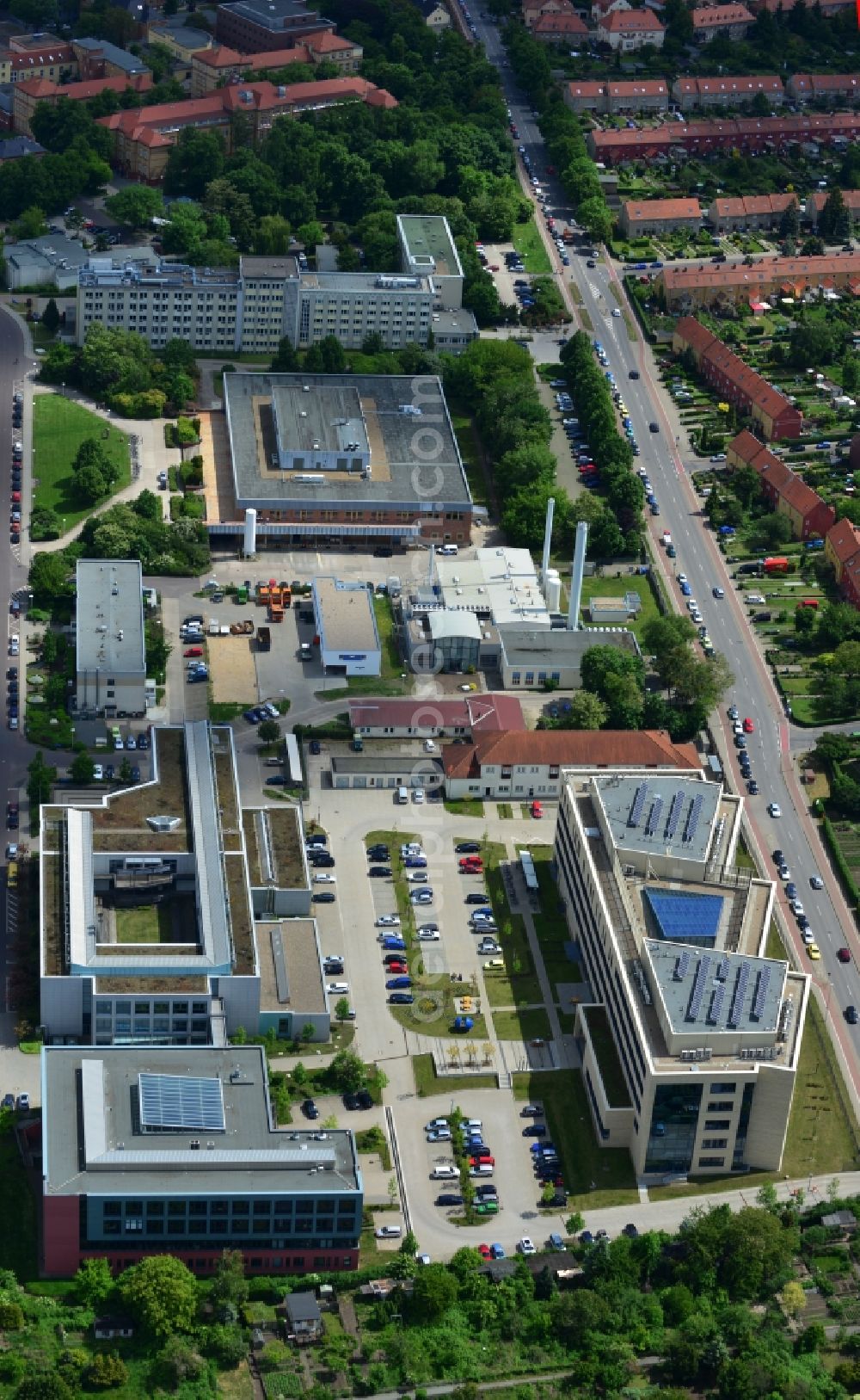 Magdeburg OT Lemsdorf from the bird's eye view: Building site of the institute building Leibniz Institut for neuro biology at the medical faculty Otto-von-Guericke University