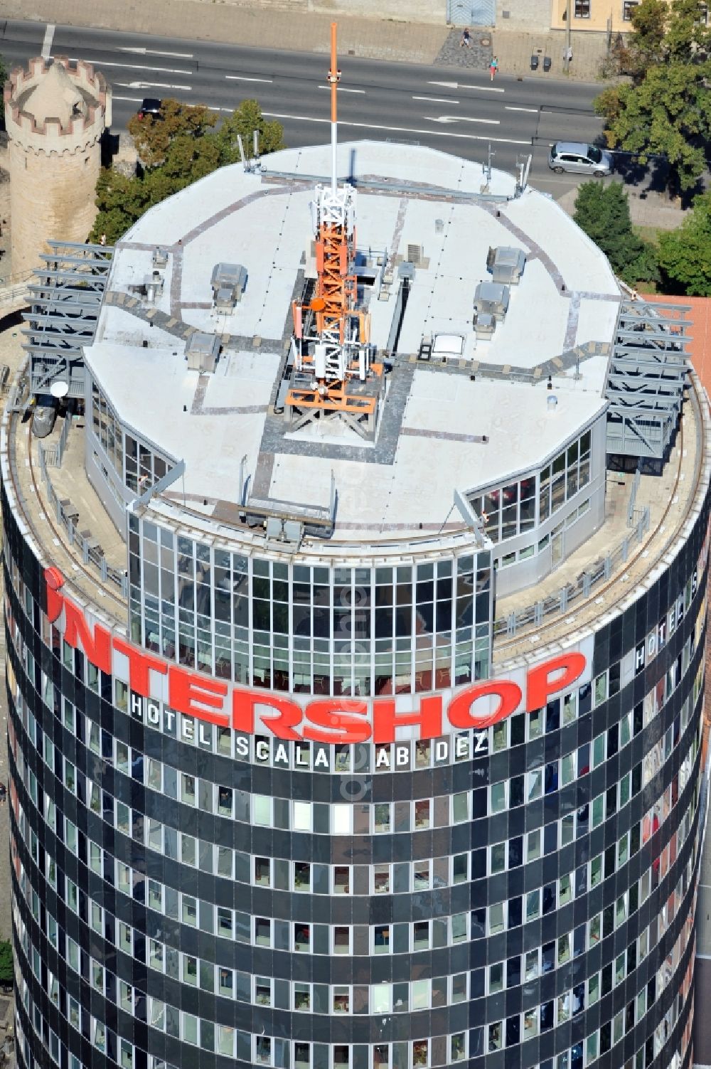 Aerial image Jena - View of the Intershop Tower in Jena in Thuringia