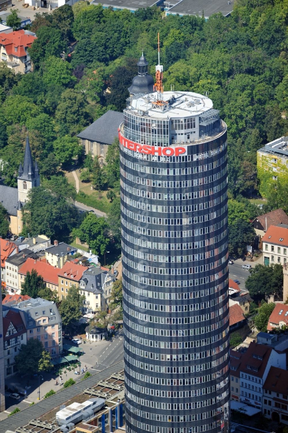 Jena from above - View of the Intershop Tower in Jena in Thuringia