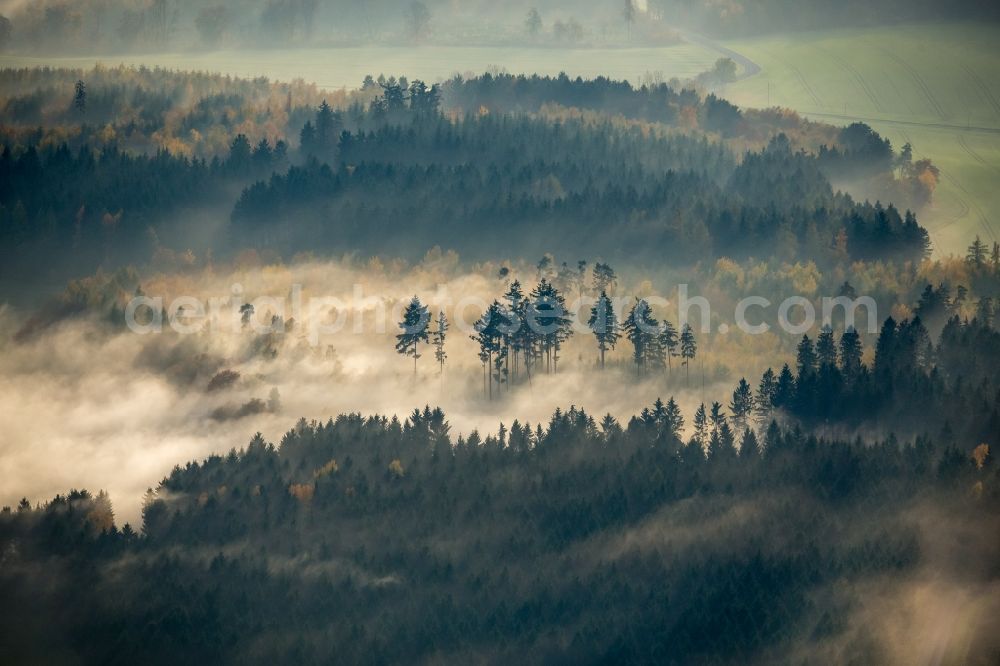 Aerial photograph Dachsenhausen - Inversion - Weather conditions at the horizon and forest landscape near Dachsenhausen in the state Rhineland-Palatinate