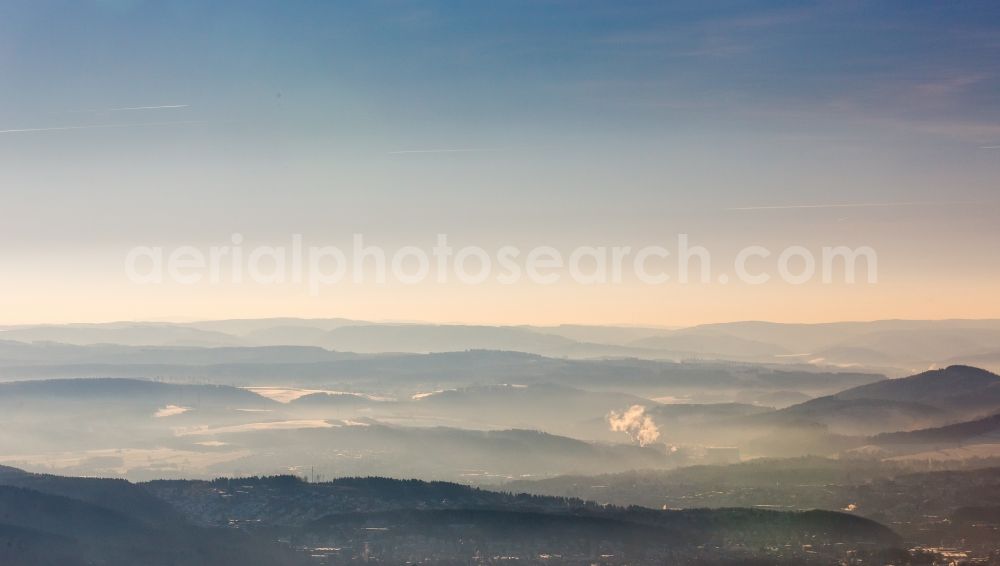 Aerial photograph Ense - Inversion - Weather conditions at the horizon Sauerland in Ense in the state North Rhine-Westphalia