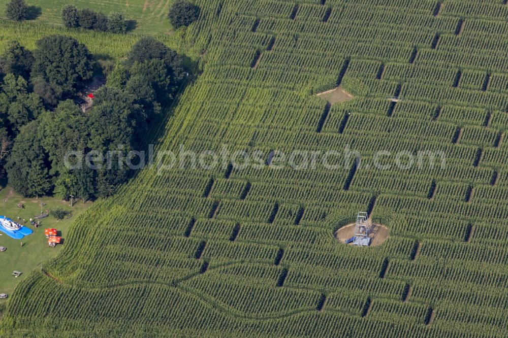 Aerial image Gelinter - Maze - Labyrinth and holiday fun on a field in Gelinter town Wachtendonk in the state of North Rhine-Westphalia, Germany