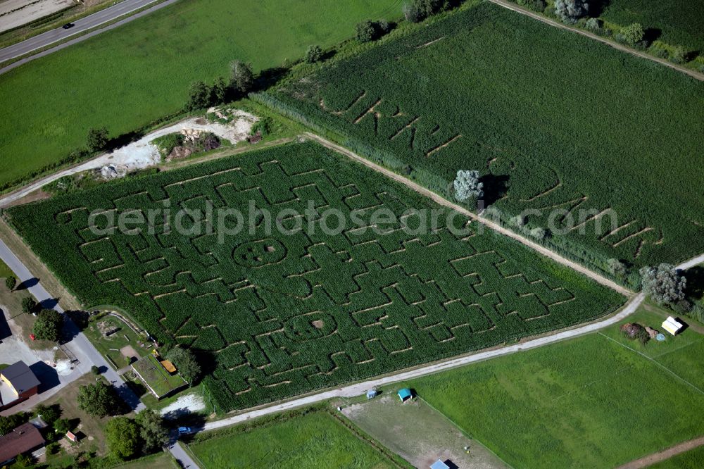 Aerial image Opfingen - Maze - Labyrinth on in a corn field in Opfingen in the state Baden-Wuerttemberg, Germany