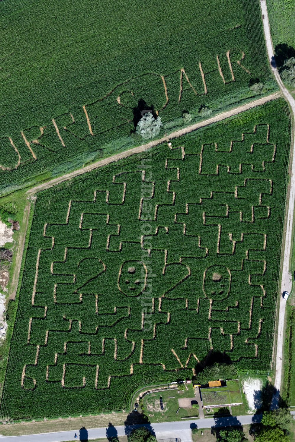 Aerial photograph Opfingen - Maze - Labyrinth on in a corn field in Opfingen in the state Baden-Wuerttemberg, Germany