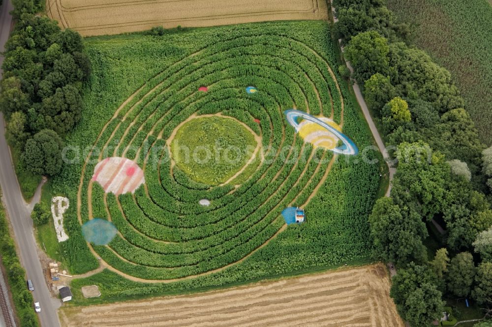 Utting am Ammersee from above - Maze - Labyrinth in a field in Utting am Ammersee in the state Bavaria