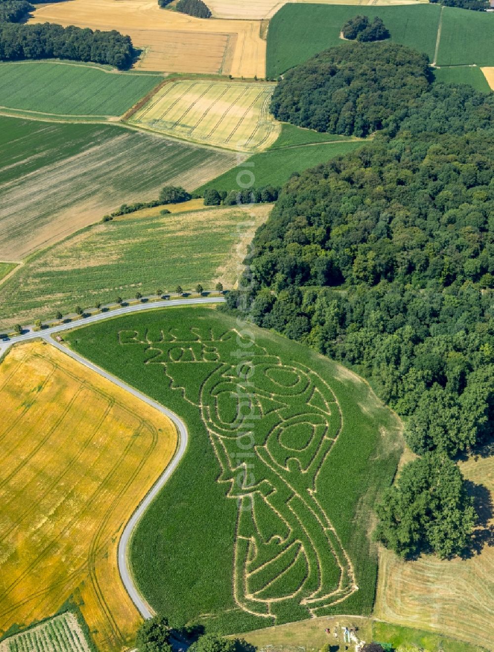 Selm from above - Maze - Labyrinth with the outline in a field in Selm in the state North Rhine-Westphalia, Germany