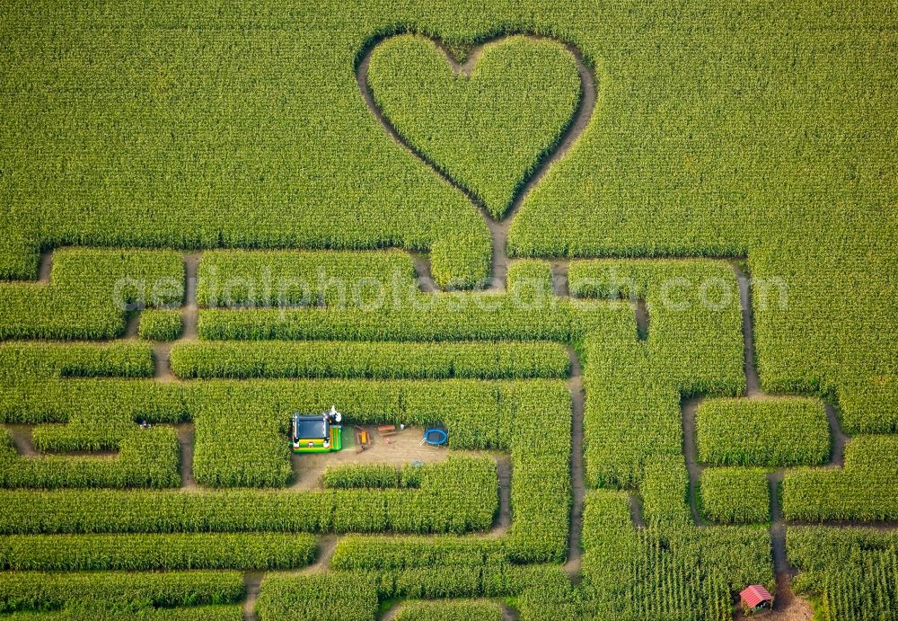 Aerial photograph Herten - Maze - Labyrinth with the outline of einer Herz- Form in a field in Herten in the state North Rhine-Westphalia