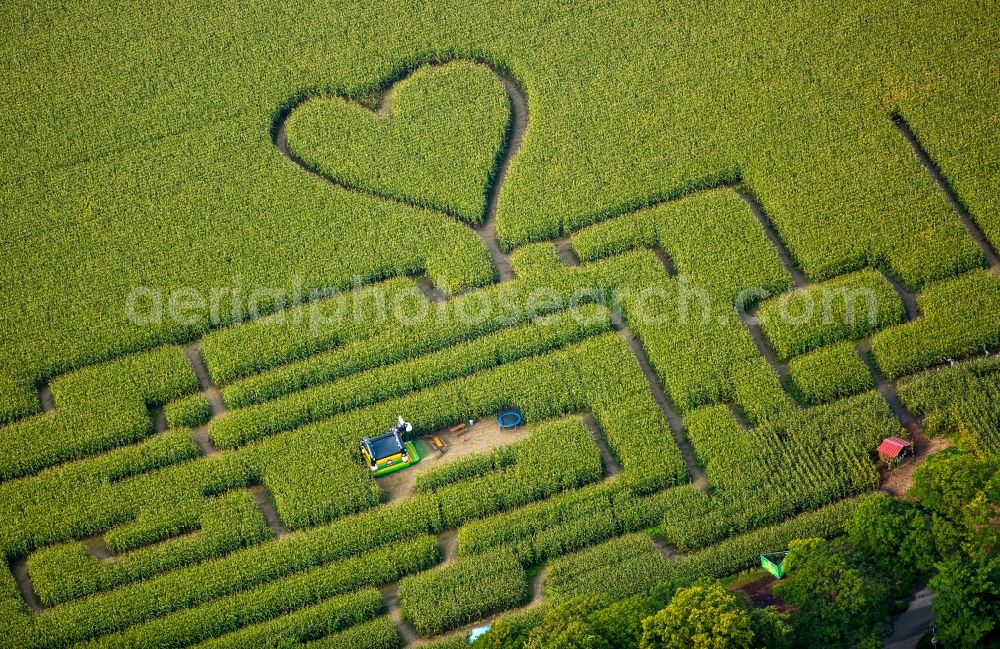 Aerial image Herten - Maze - Labyrinth with the outline of einer Herz- Form in a field in Herten in the state North Rhine-Westphalia