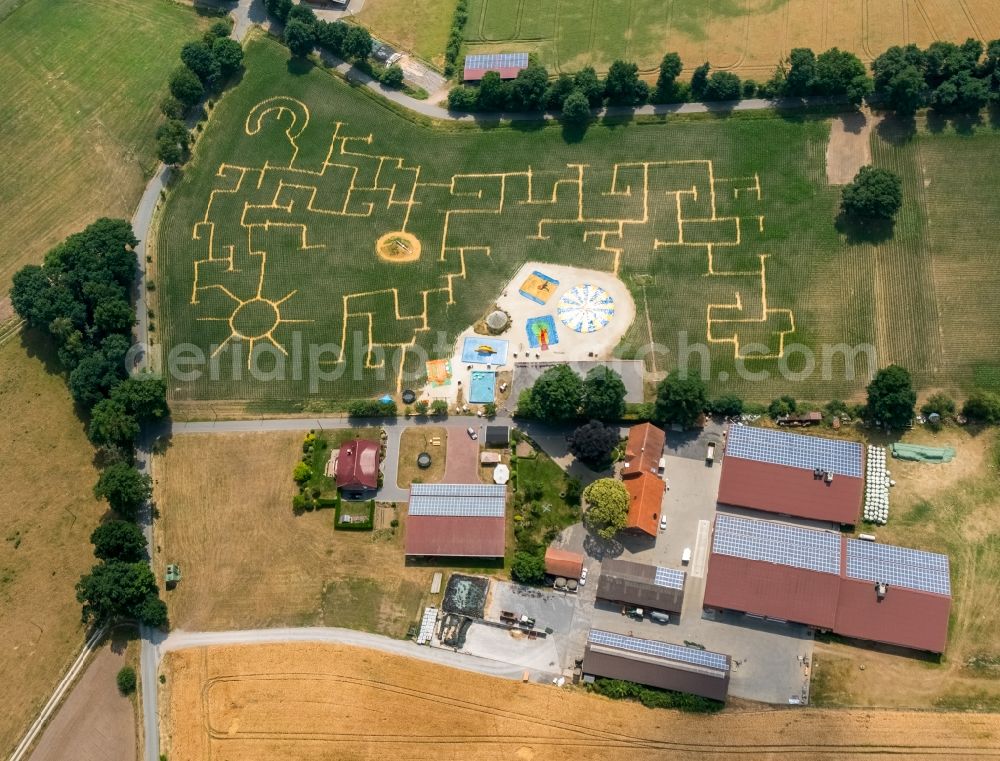 Haltern am See from the bird's eye view: Maze - Labyrinth with the outline of of Maislabyrinth Terhardt on Heidkantweg in a field in Haltern am See in the state North Rhine-Westphalia, Germany