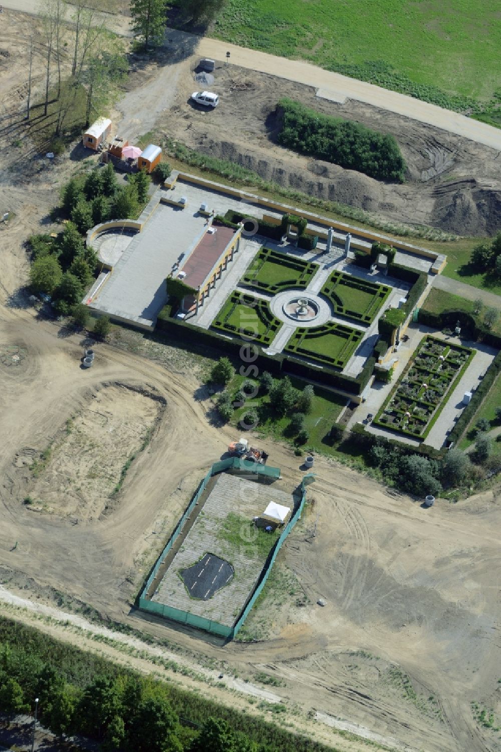 Aerial photograph Berlin - Italian Renaissance Garden on the site of IGA 2017 in the district of Marzahn-Hellersdorf in Berlin. The heart of the International gerden exibition will be the Gaerten der Welt - Gardens of the World. The Italian Renaissance Garden is located near the entrance on Blumberger Damm