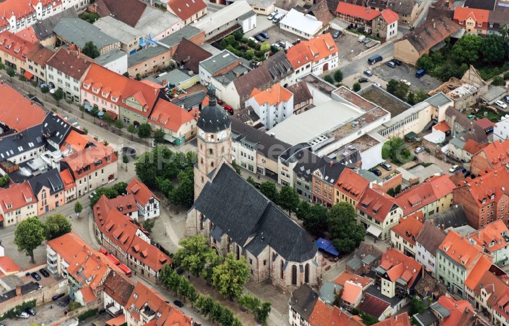 Aerial image Sangerhausen - Jacobi Church on the historic market square of the city center in Sangerhausen in Saxony-Anhalt