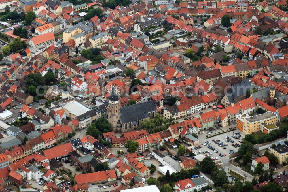 Aerial image Sangerhausen - Jacobi Church on the historic market square of the city center in Sangerhausen in Saxony-Anhalt