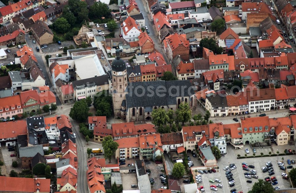 Aerial photograph Sangerhausen - Jacobi Church on the historic market square of the city center in Sangerhausen in Saxony-Anhalt