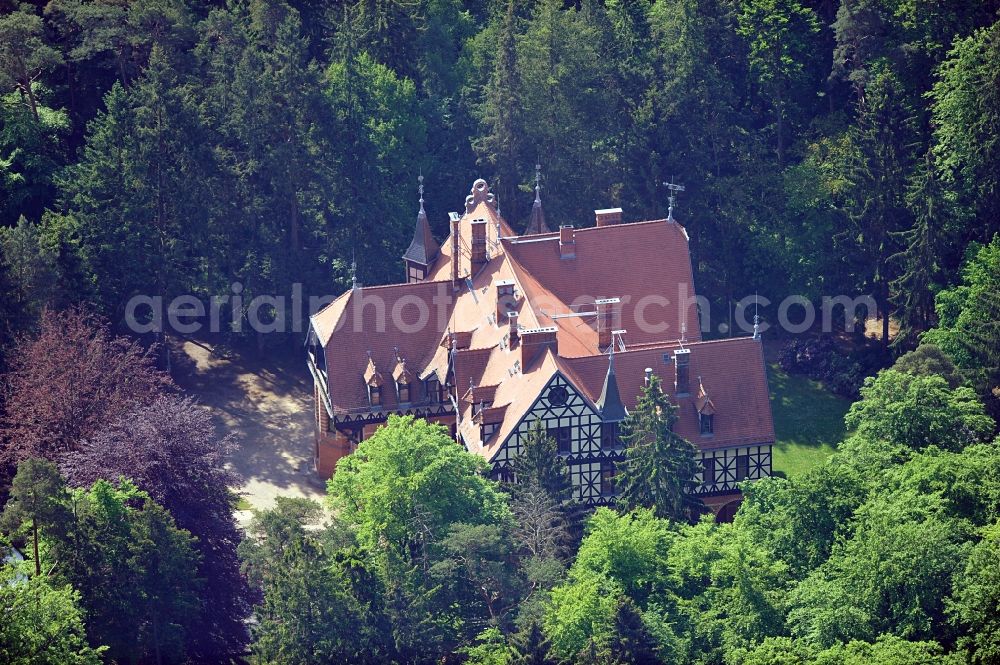 Gelbensande from above - View of the hunting castle Gelbensande in the Rostocker Heide in Mecklenburg Western Pomerania