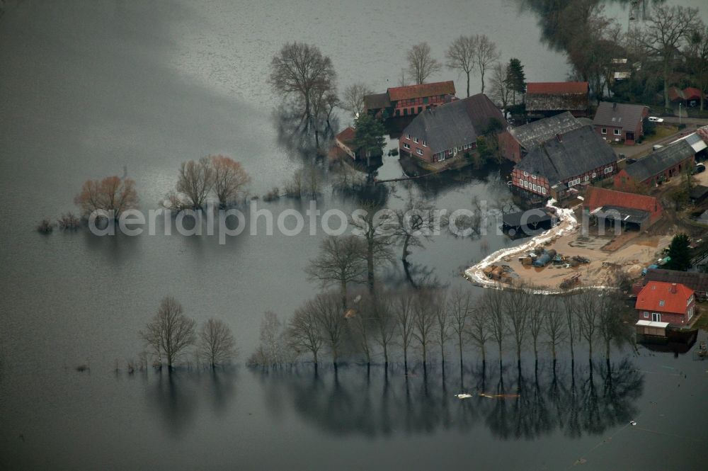 Hitzacker from the bird's eye view: Century - Flood - Flooding on the banks of the Elbe in Lower Saxony in Hitzacker